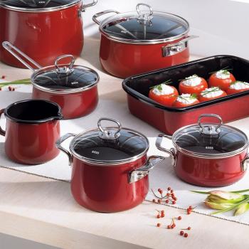 Preview: Riess Fleischtopf mit Glasdeckel, Nouvelle Rosso Extra Stark
